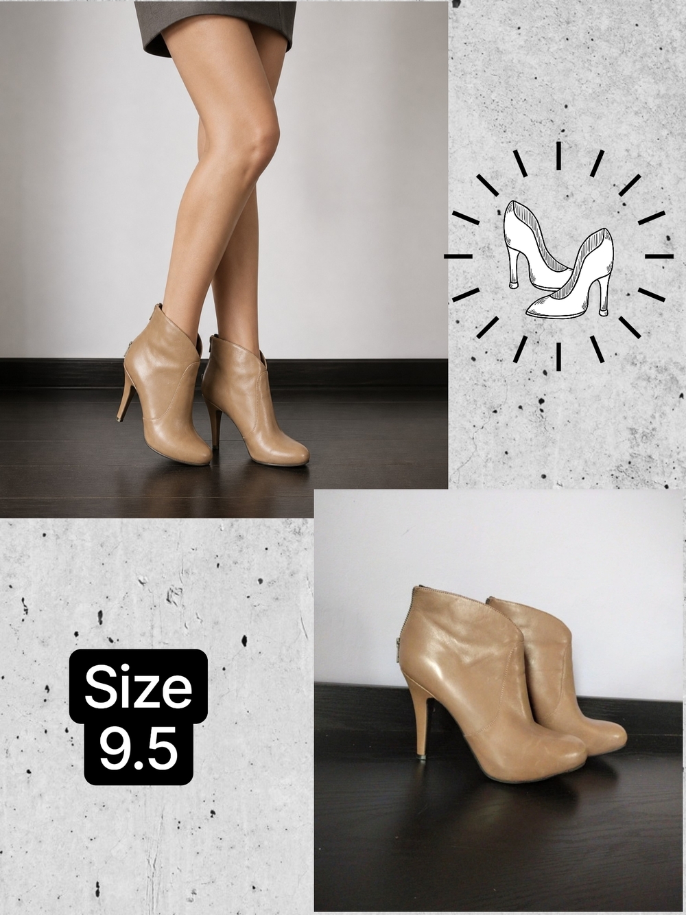 Me Too Women's Tan Leather High-Heel Ankle Boots Size 9.5